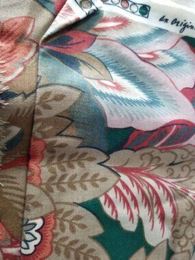 Material Preshrunk Teflon Screen Print 3 Yards 60" wide Big Flowers Brown Red Gr